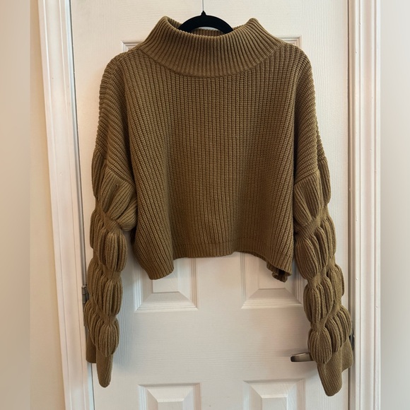 12TH Tribe Brown Knit Bubble Sleeve Cotton Blend Sweater  Size Medium/Large - Picture 2 of 6